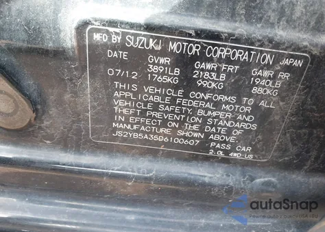 2013 Suzuki Sx4 Premium from USA, damaged, VIN JS2YB5A35D6100607